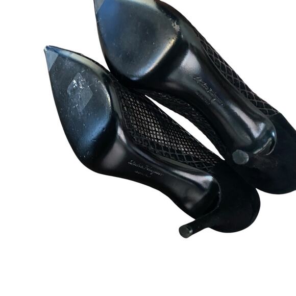 Salvatore Ferragamo Renita Mesh Black Suede Pump Heels Point Toe size 7.5 - Picture 8 of 10